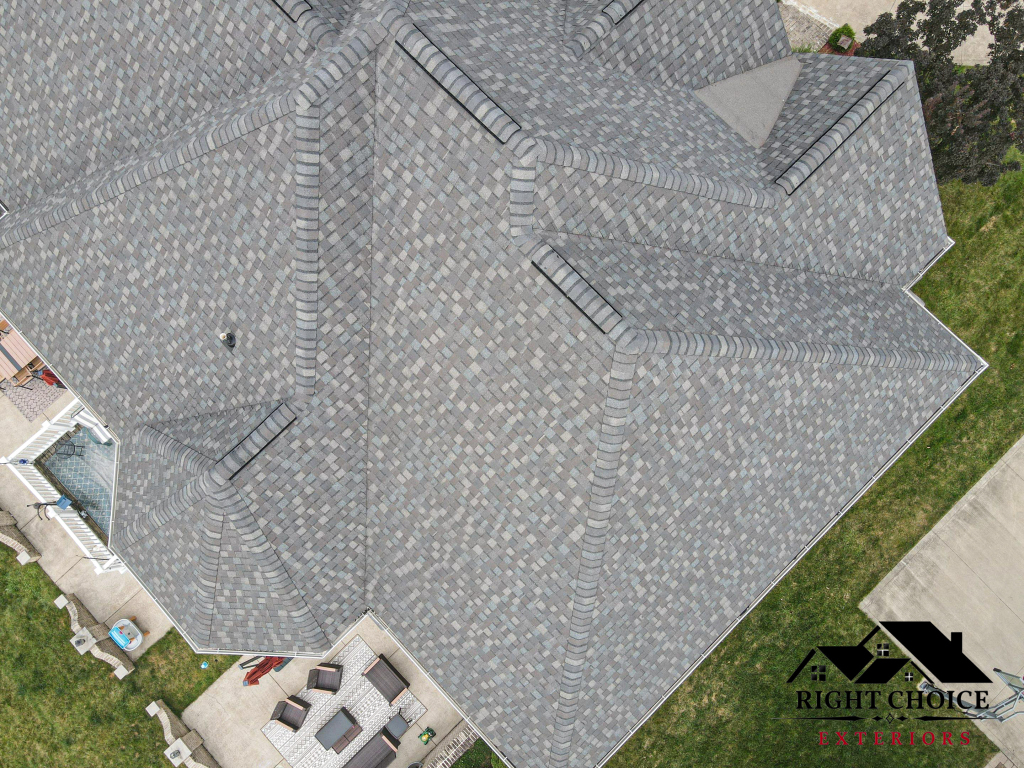 New asphalt shingle roof being installed by Right Choice Exteriors in Northeast Ohio