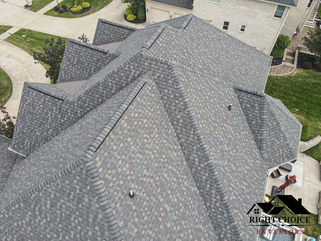 Completed section of a new roof installed by Right Choice Exteriors