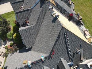 aerial drone image of a roof install in Ohio.